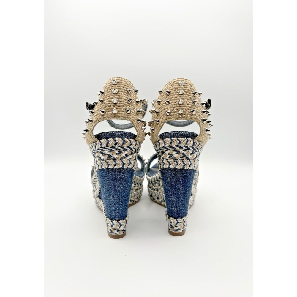Christian Louboutin Madmonica 110 Denim Spiked Wedge Espadrilles Size EU 40 - Picture 8 of 10
